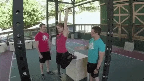 A box can be used instead of a chair for a pull-up.